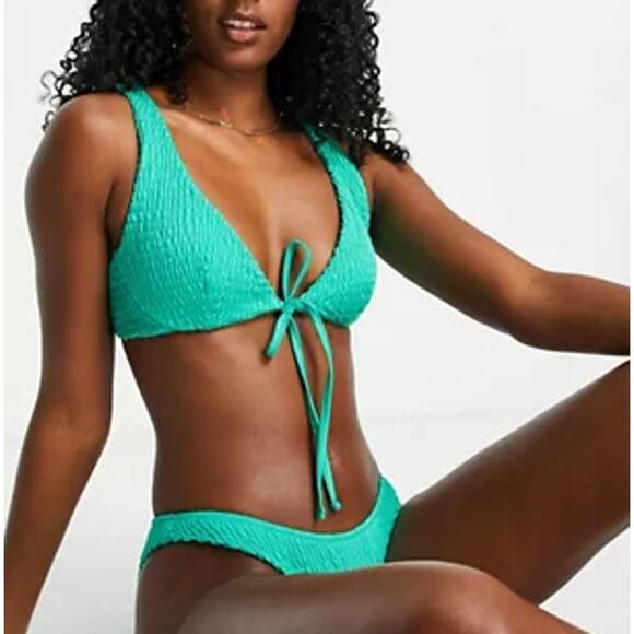 ASOS Other - New ~ ASOS DESIGN Shirred Tie Front Triangle Bikini Top Size 12